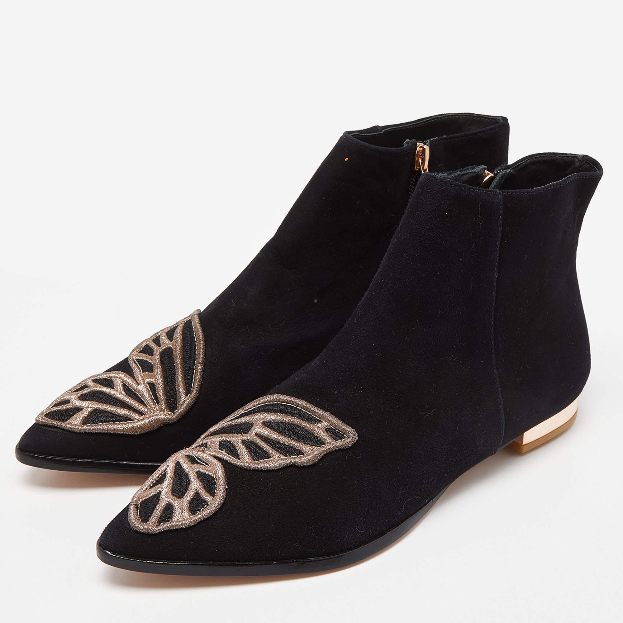 Sophia Webster Black Suede Karina Butterfly Ankle Boots Size 39 For Sale 2