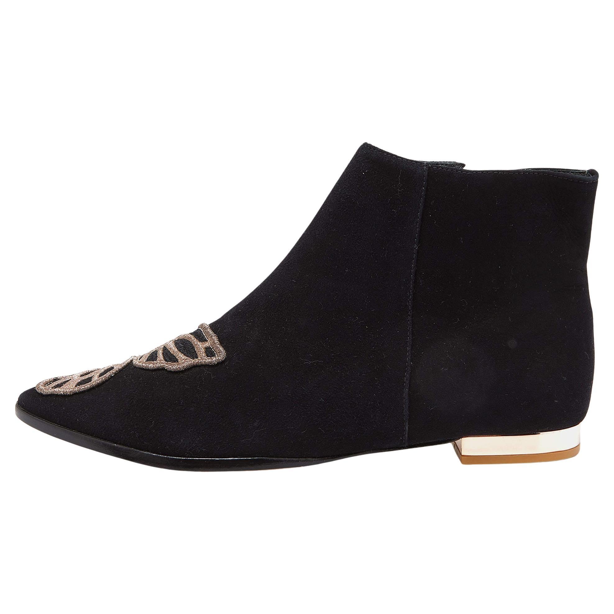 Sophia Webster Black Suede Karina Butterfly Ankle Boots Size 39 For Sale