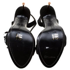 Sophia Webster Black Suede Layla Pom Pom Embellished T-Strap Sandals Size 39.5