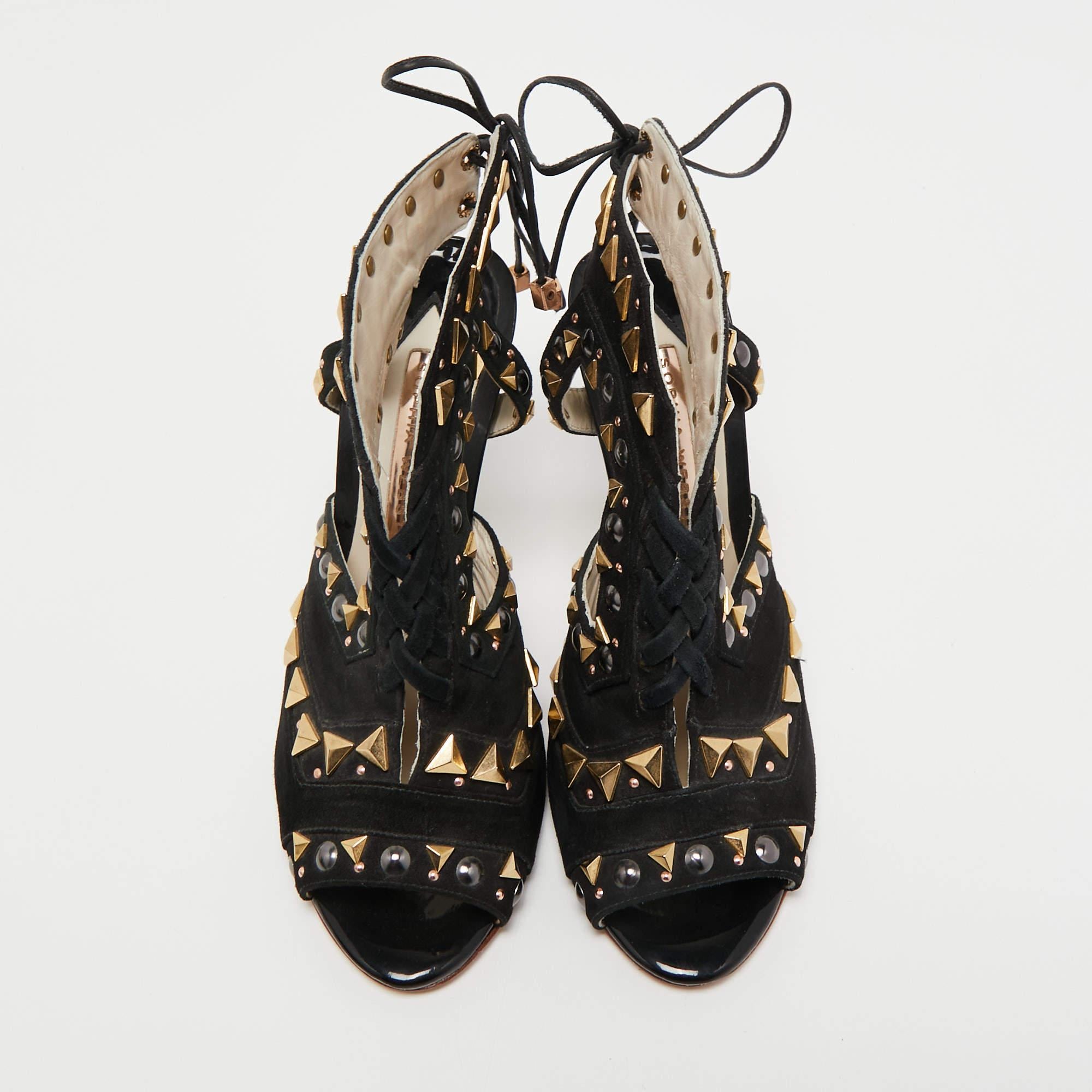 Sophia Webster Black Suede Studded Riko Sandals Size 36 In Good Condition For Sale In Dubai, Al Qouz 2