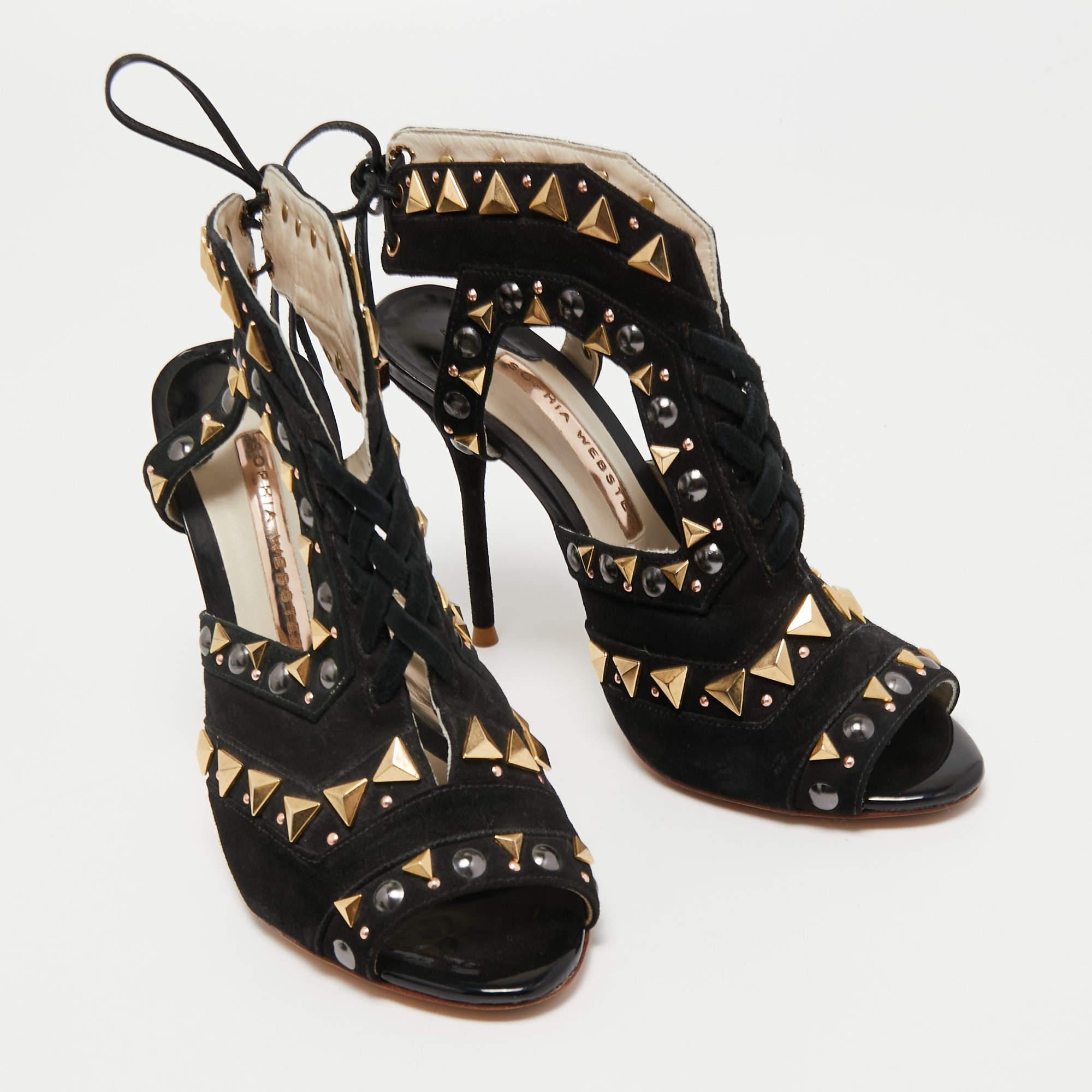 Women's Sophia Webster Black Suede Studded Riko Sandals Size 36 For Sale