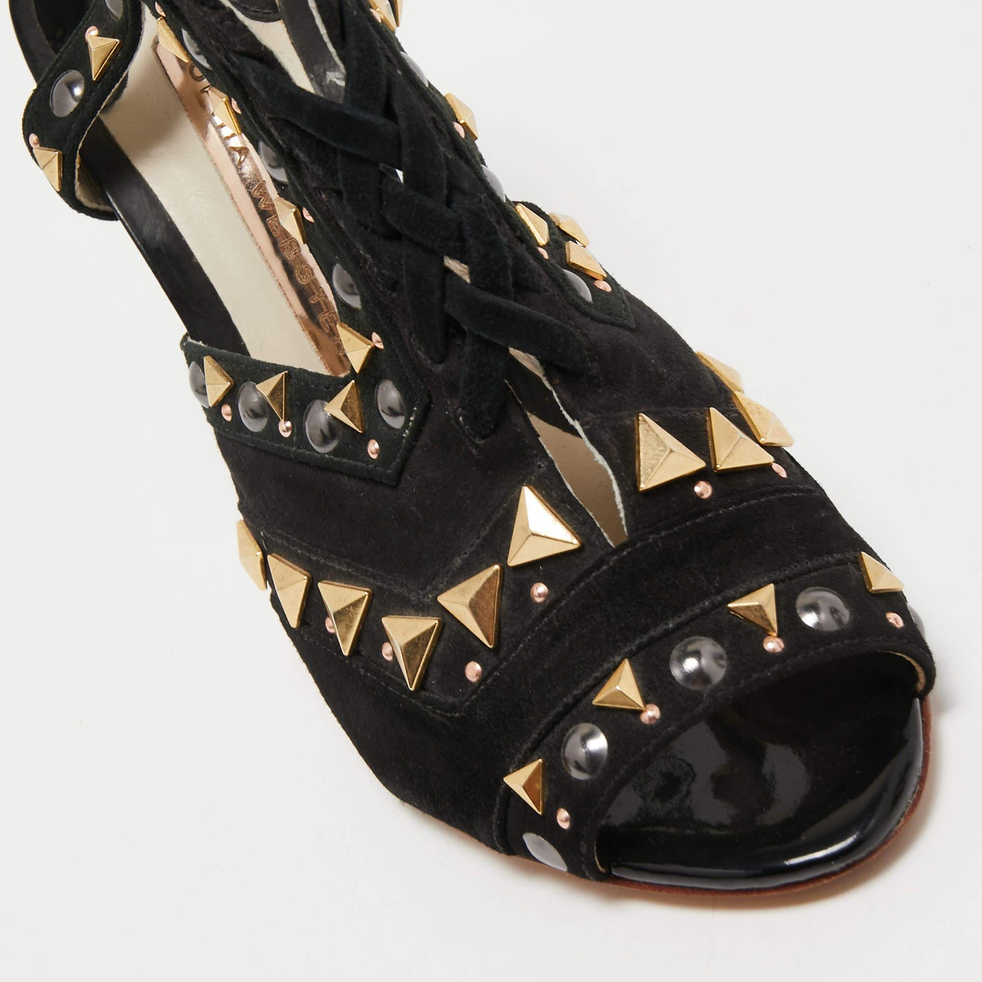 Sophia Webster Black Suede Studded Riko Sandals Size 36 For Sale 3