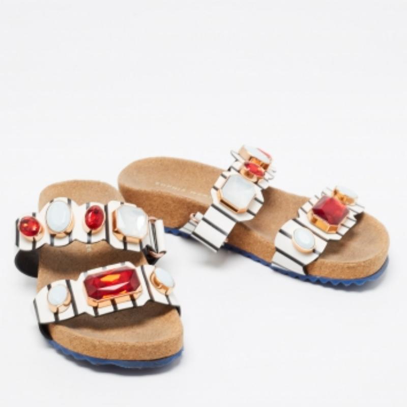 Sophia Webster Black/White Leather Becky Gem Nautical Sandals Size 36 For Sale 3