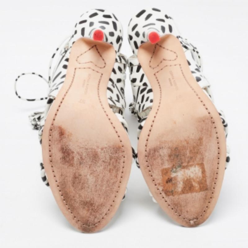 Sophia Webster Schwarz/Weiß Leopard Print Leder Spitze Tie Up Sandalen Größe 37 im Angebot 3