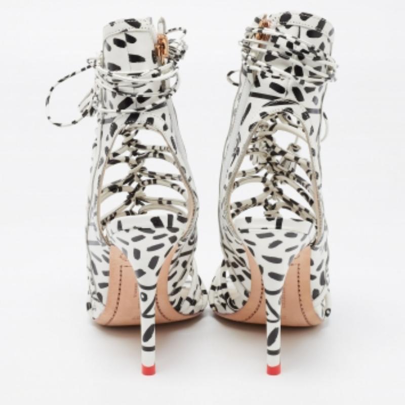 Sophia Webster Schwarz/Weiß Leopard Print Leder Spitze Tie Up Sandalen Größe 37 im Angebot 4