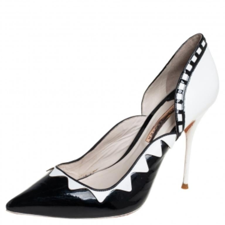 Gray Sophia Webster Black/White Patent Leather And Leather D'orsay Pumps Size 40 For Sale