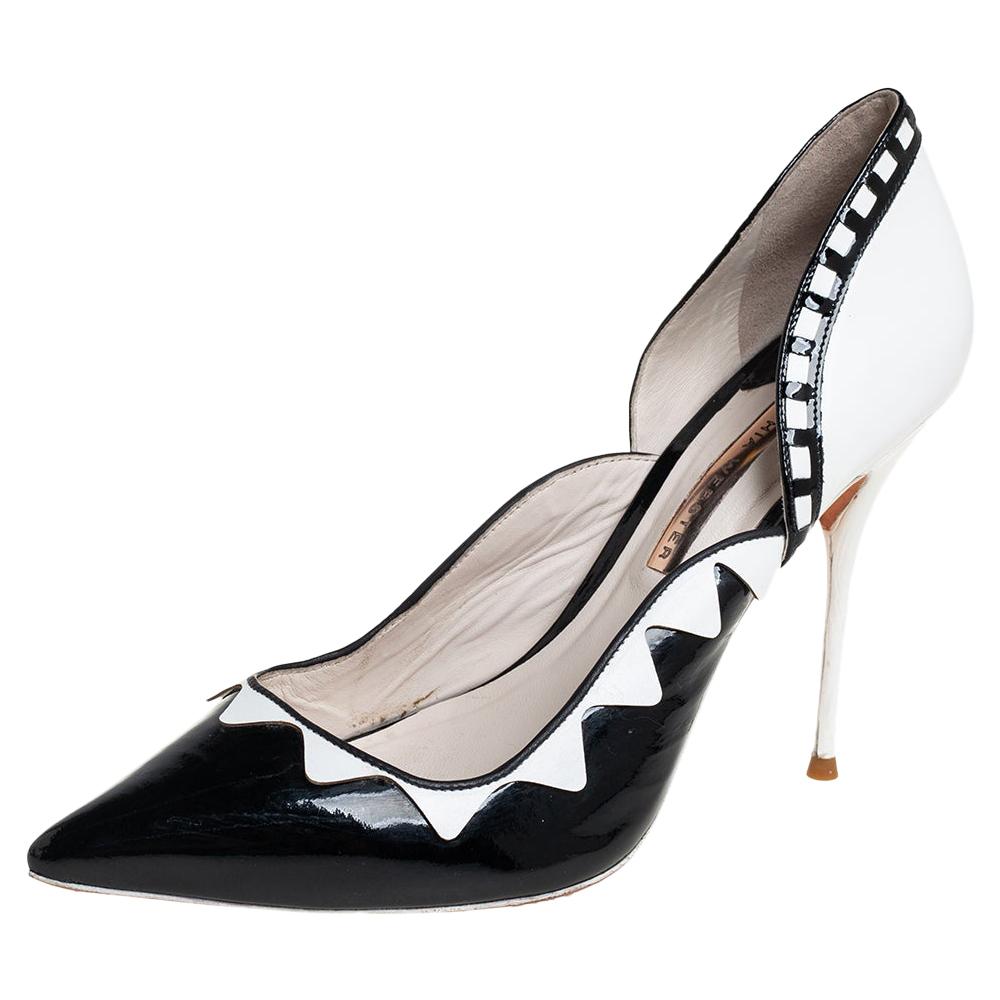 Escarpins d'orsay Sophia Webster en cuir et cuir verni noir/blanc, taille 40 en vente