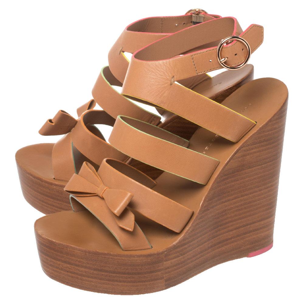 Women's Sophia Webster Brown Leather Wedge Platform Ankle Strap Sandals  Size 38.5