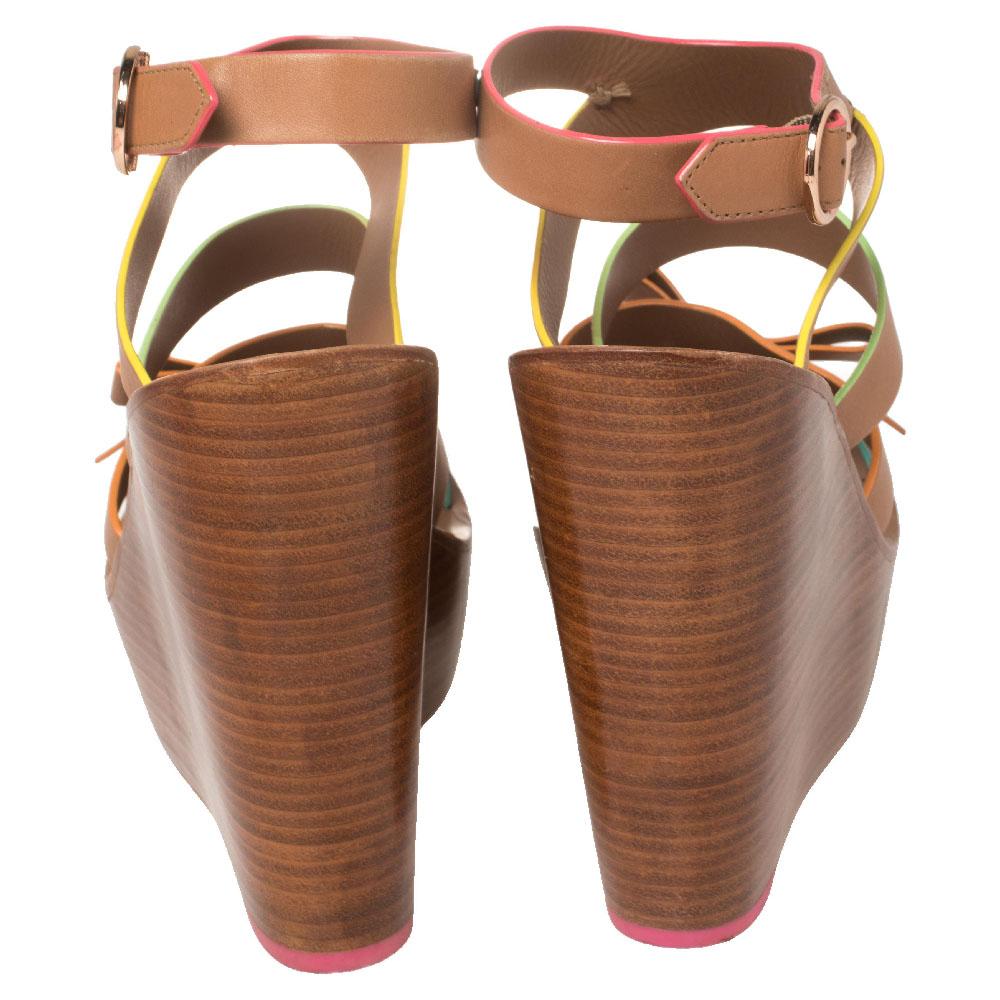 Sophia Webster Brown Leather Wedge Platform Ankle Strap Sandals  Size 38.5 3