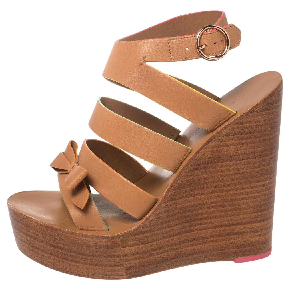 Sophia Webster Brown Leather Wedge Platform Ankle Strap Sandals  Size 38.5