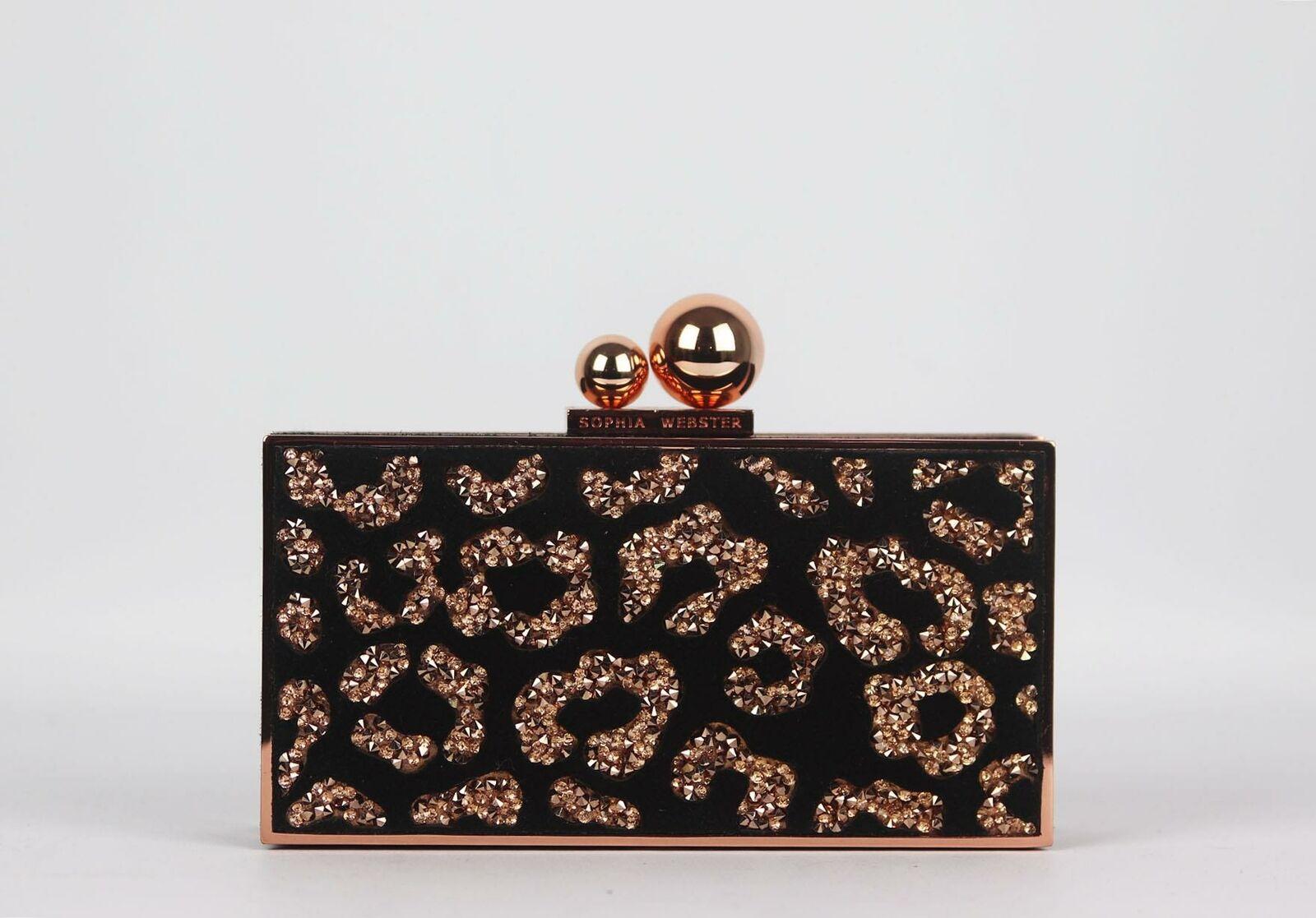 The glittering crystals embellishing Sophia Webster's 'Clara' clutch in a leopard-print are perfectly in-tune with the label's modern femininity, the structured shape is crafted with a rose-gold metal frame that opens via a logo-engraved magnetic