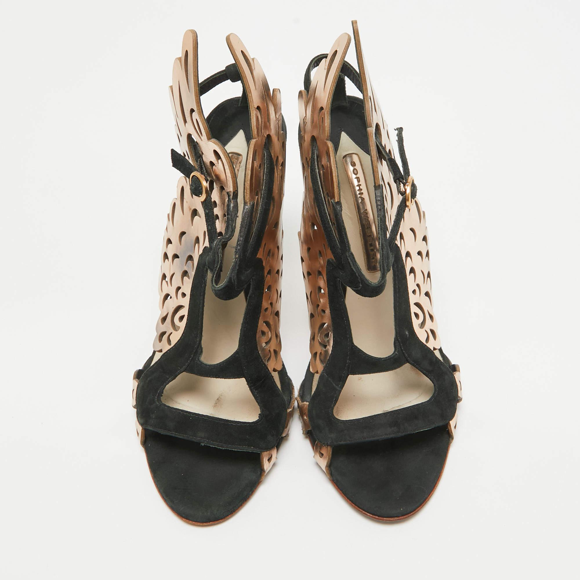 Black Sophia Webster Dark Green Suede Leather Laser Cut Parisa Sandals Size 38 For Sale