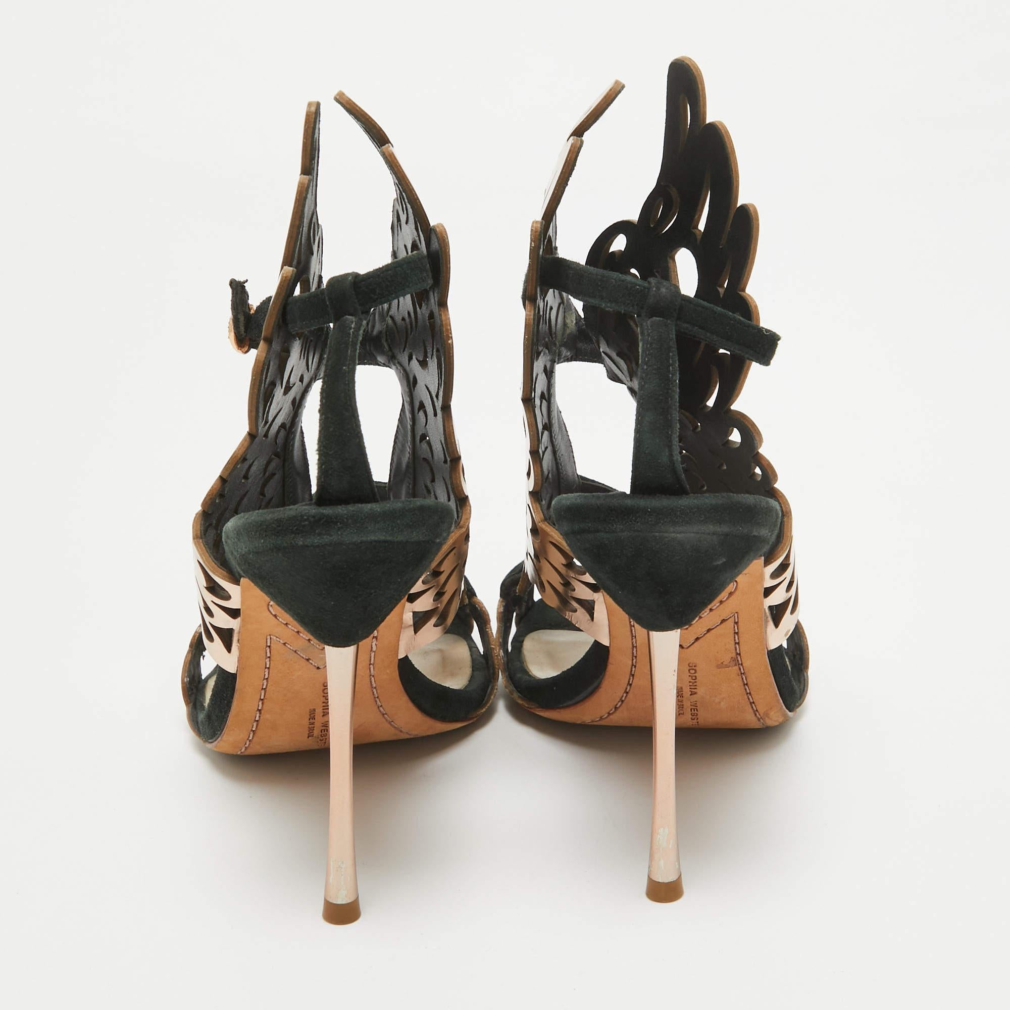 Women's Sophia Webster Dark Green Suede Leather Laser Cut Parisa Sandals Size 38 For Sale