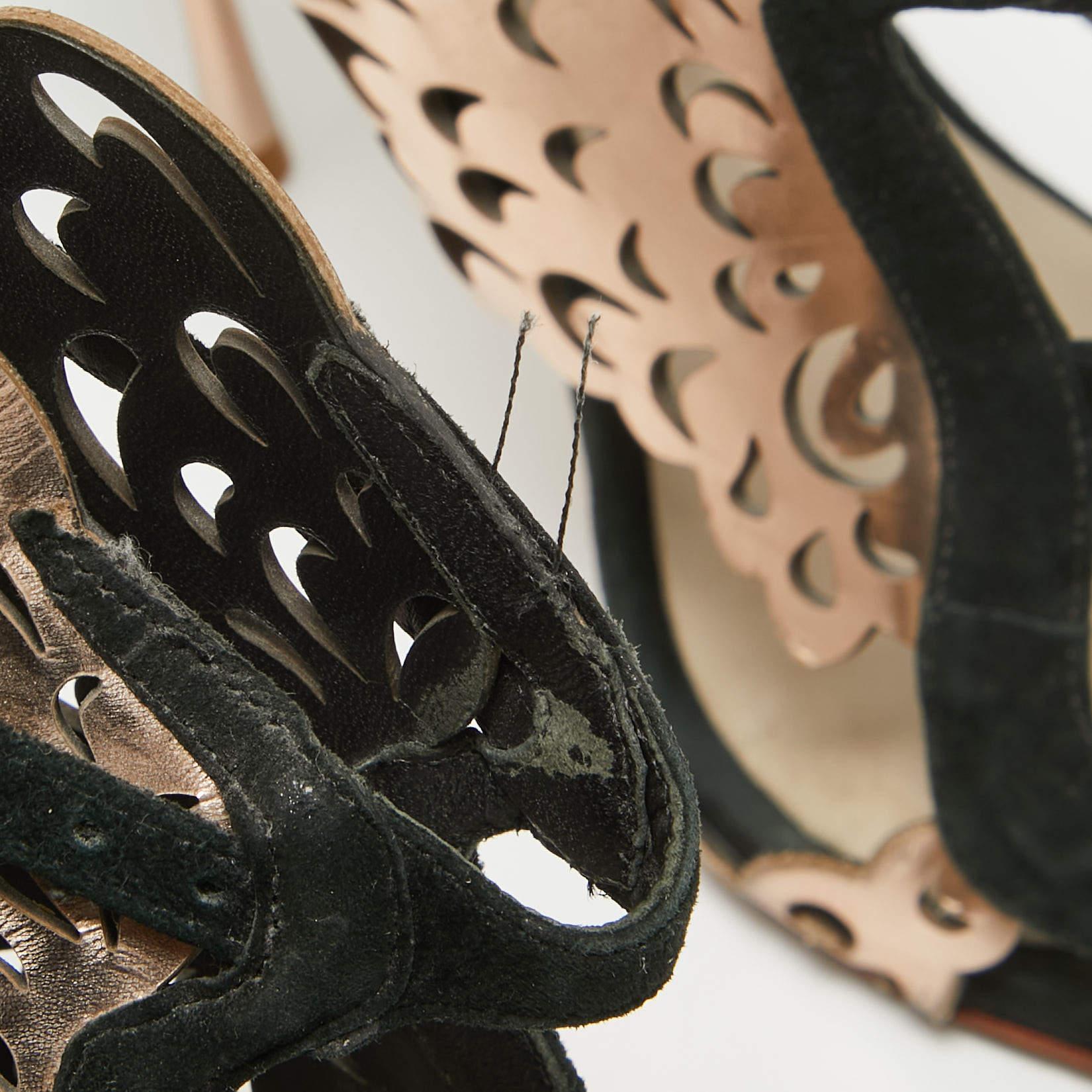 Sophia Webster Dark Green Suede Leather Laser Cut Parisa Sandals Size 38 For Sale 3