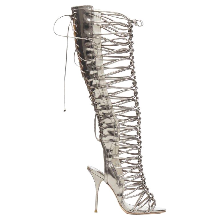 SOPHIA WEBSTER Fantasy silberne Gladiator-Sandalen mit hohem Absatz aus Riemchen EU37,5