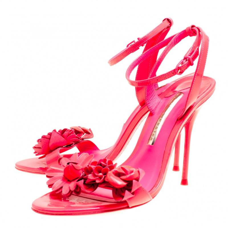 Women's Sophia Webster Fluorescent Pink Patent Leather Lilico Floral Embellished Ankle W