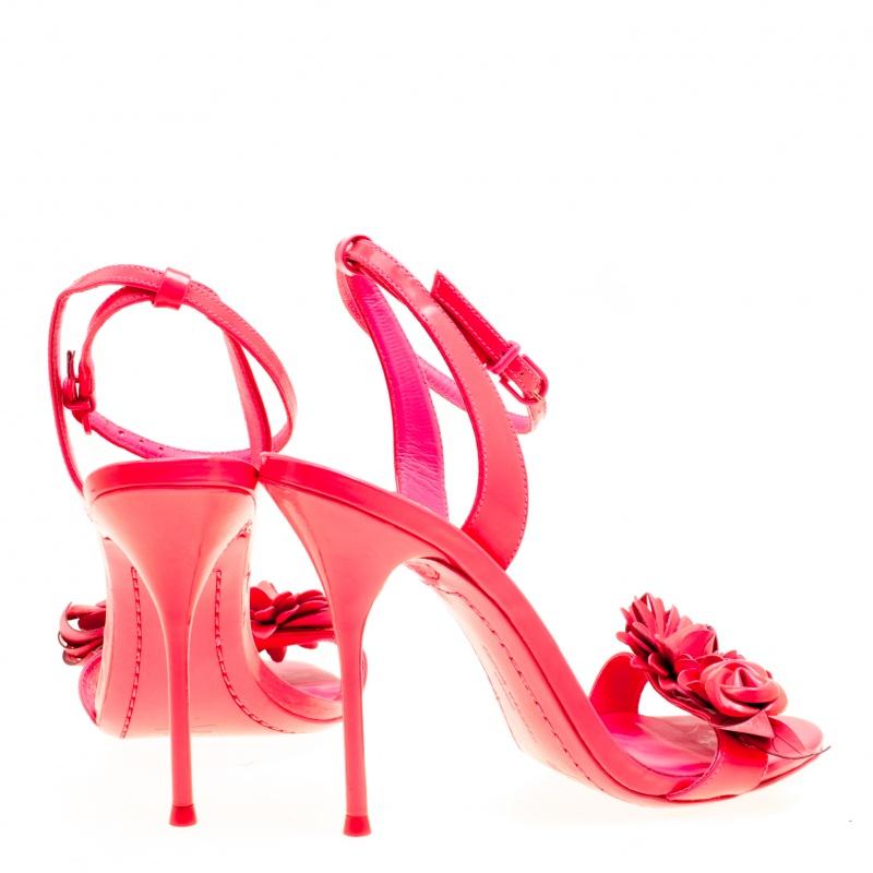 Sophia Webster Fluorescent Pink Patent Leather Lilico Floral Embellished Ankle W 1