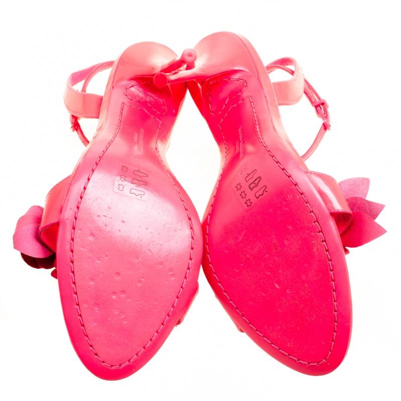 Sophia Webster Fluorescent Pink Patent Leather Lilico Floral Embellished Ankle W 2