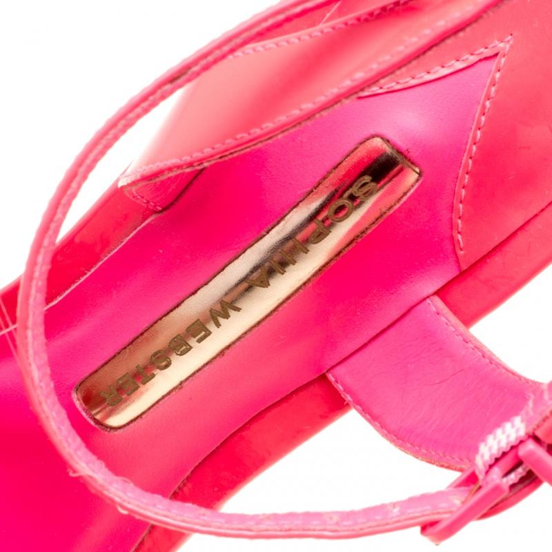 Sophia Webster Fluorescent Pink Patent Leather Lilico Floral Embellished Ankle W 3