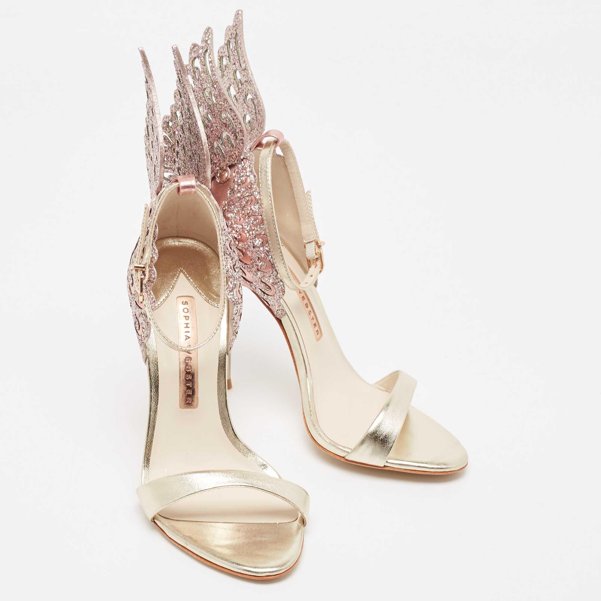 Beige Sophia Webster Gold/Pink Leather and Glitter Chiara Ankle Strap Sandals Size 36