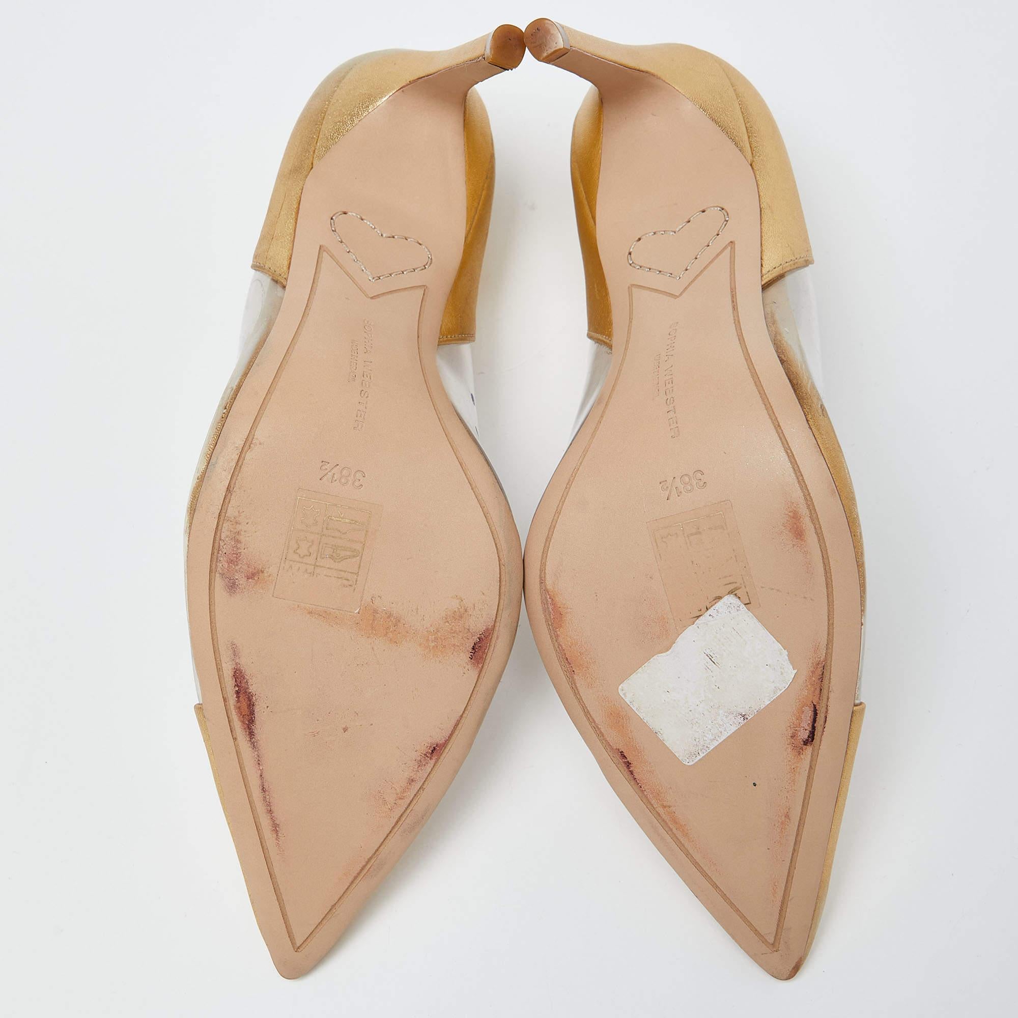 Sophia Webster Gold/Transparent Leather and PVC Pointed Toe Pumps Size 38.5 For Sale 2