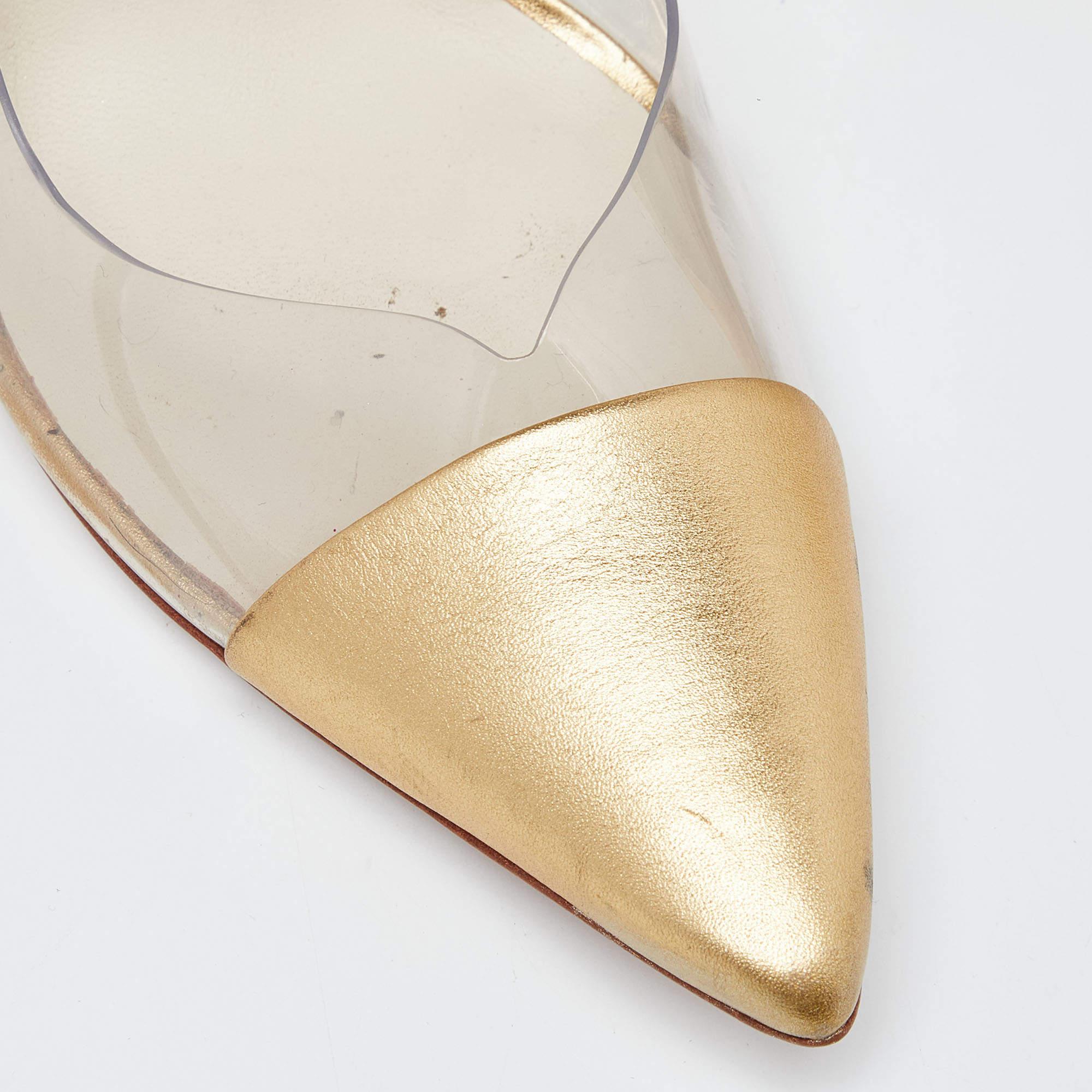Sophia Webster Gold/Transparent Leather and PVC Pointed Toe Pumps Size 38.5 For Sale 3