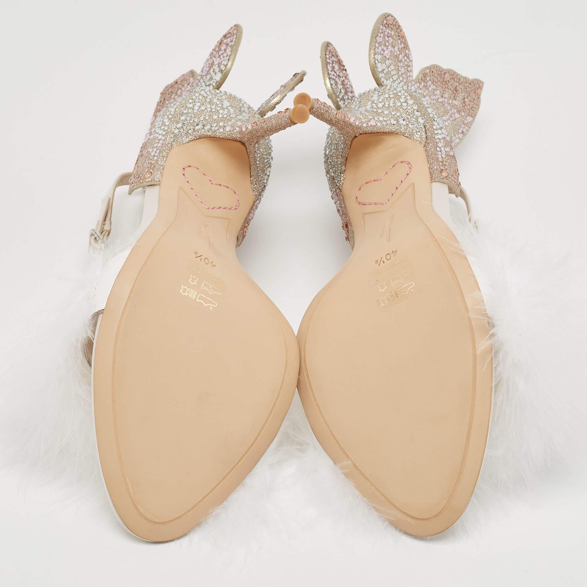 Sophia Webster Gold/White Satin and Feather Embellished Chiara Butterfly Ankle S 2
