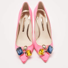 Sophia Webster Hot Pink Satin Lola Gem Pointed Toe Pumps Size 39.5