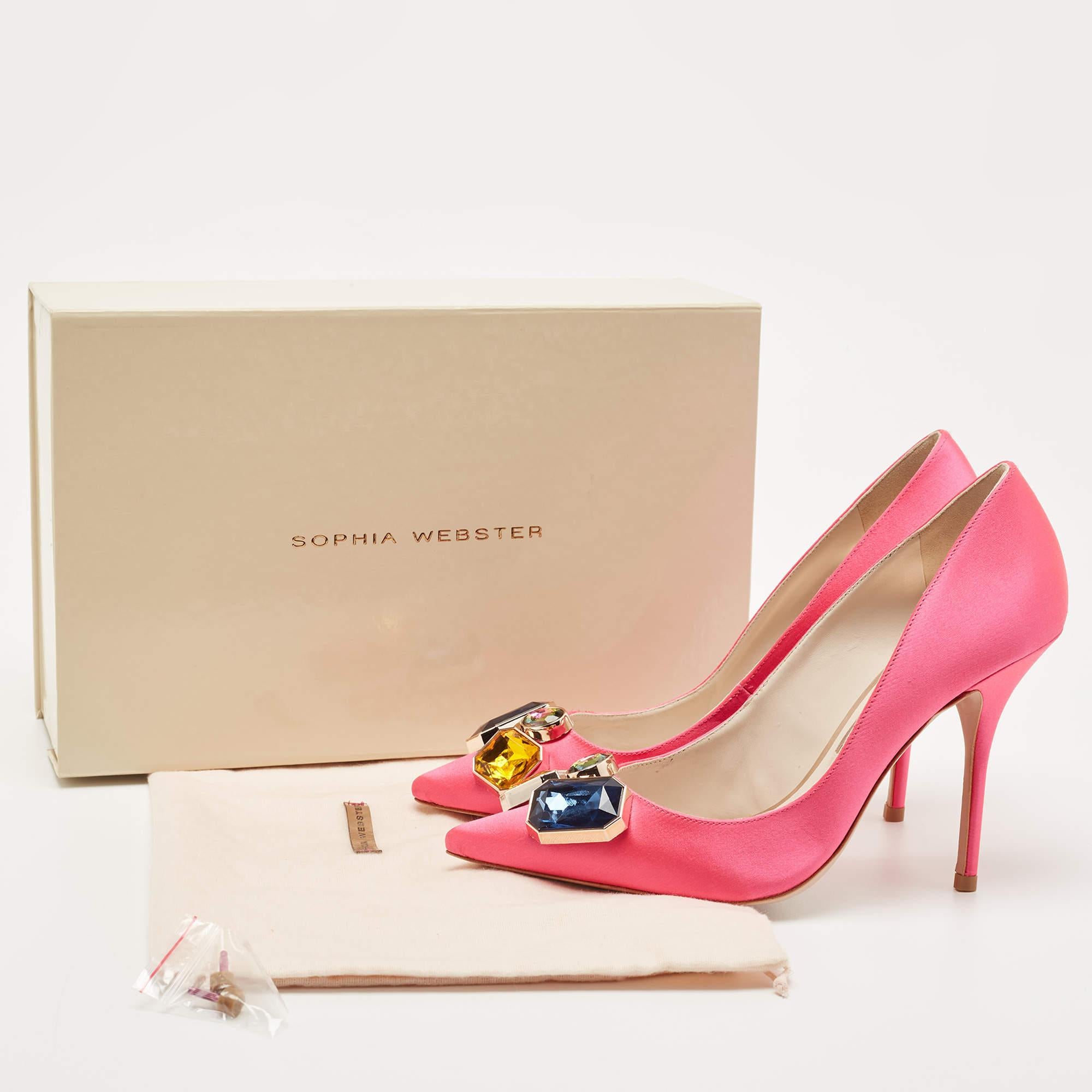 Sophia Webster Hot Pink Satin Lola Gem Pointed Toe Pumps Size 39.5 In Excellent Condition In Dubai, Al Qouz 2