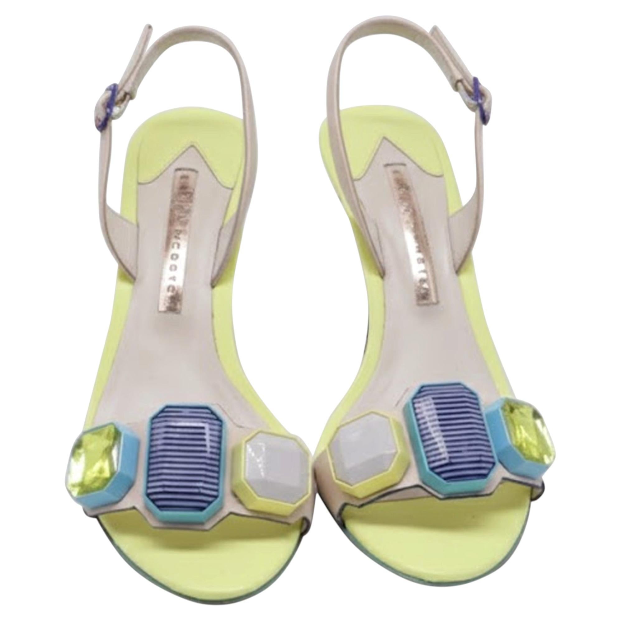 Sandali con tacco slingback di Sophia Webster, impreziositi da gioielli, in pelle multicolore in vendita