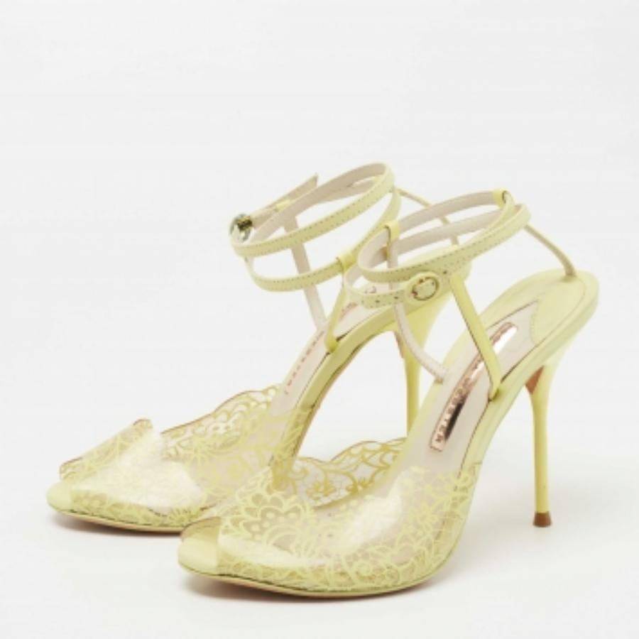 Sophia Webster Leder und Spitze Print PVC Peep Toe Knöchelriemen Sandalen Größe 37 im Angebot 2