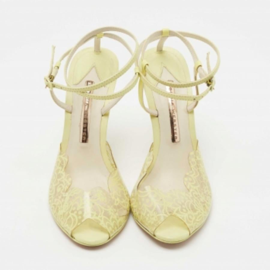 Sophia Webster Leder und Spitze Print PVC Peep Toe Knöchelriemen Sandalen Größe 37 im Angebot 4