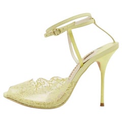 Sophia Webster Leder und Spitze Print PVC Peep Toe Knöchelriemen Sandalen Größe 37