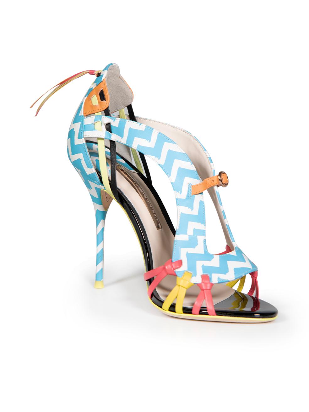 CONDITION is Never worn, with tags. No visible wear to shoes is evident on this new Sophia Webster designer resale item. These shoes come with original box.
 
 
 
 Details
 
 
 Liberty model
 
 Multicolour
 
 Leather
 
 Strappy sandals
 
 Zig zag