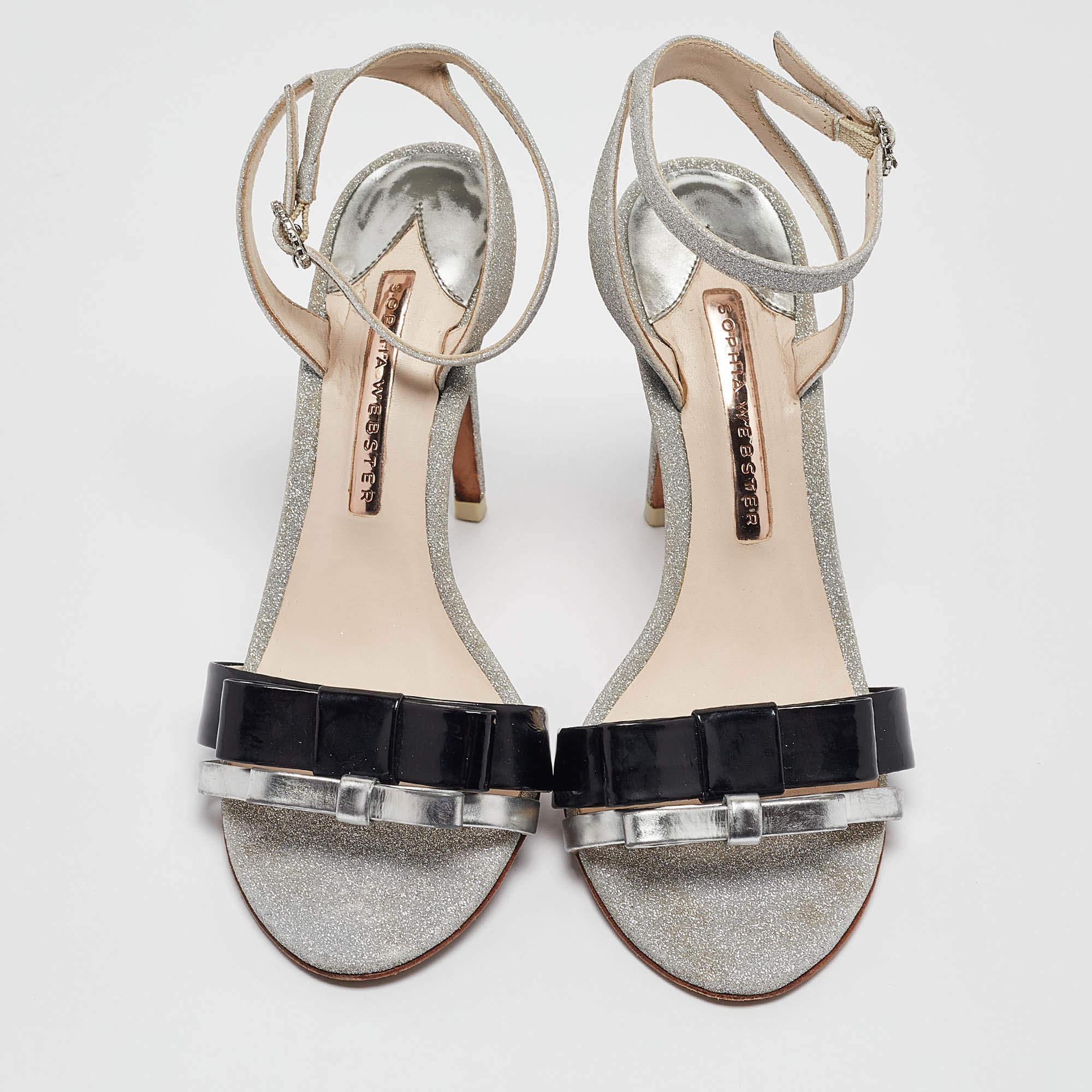 Gris Sophia Webster - Sandales à lanières en cuir et paillettes métalliques/noires, taille 37,5 en vente