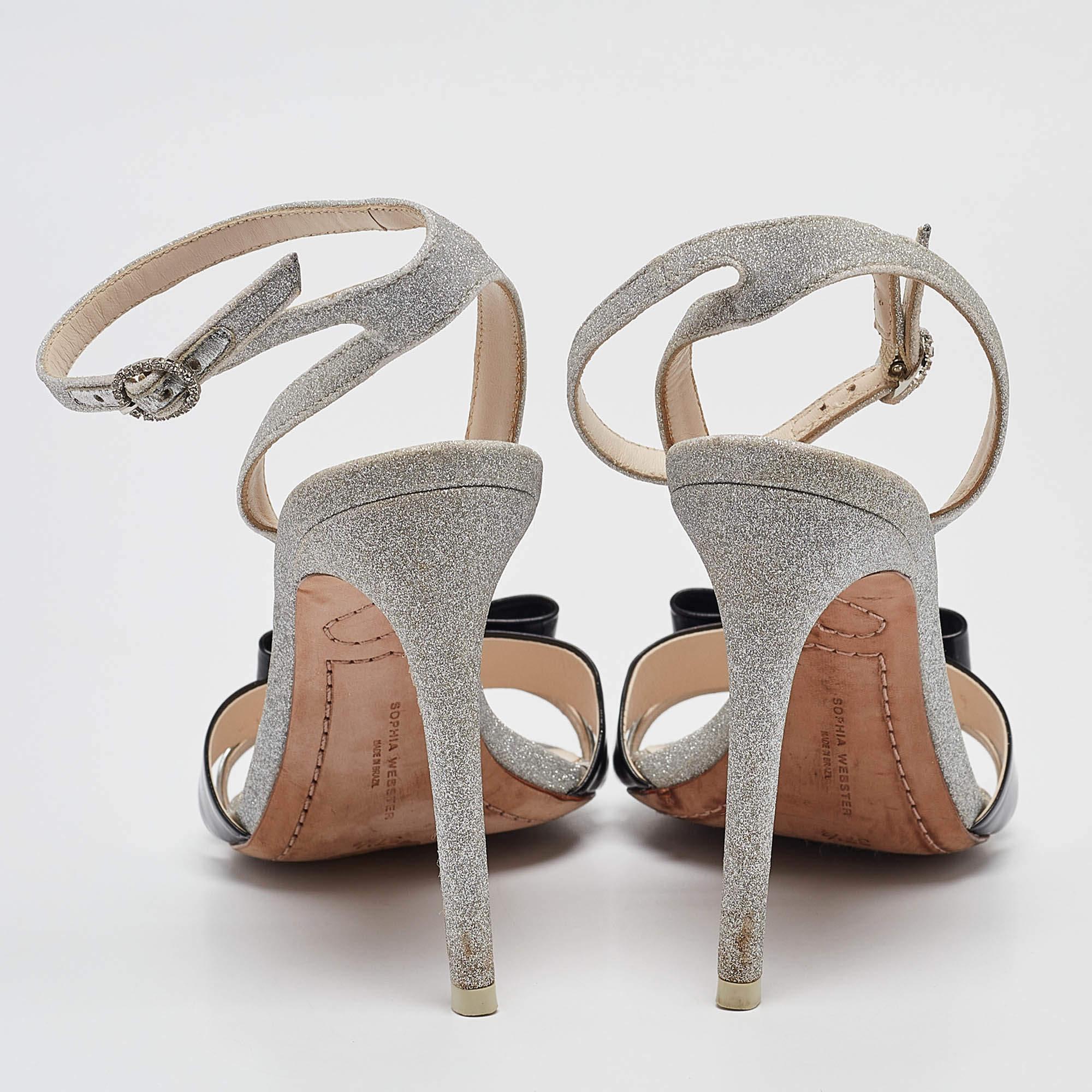 Sophia Webster - Sandales à lanières en cuir et paillettes métalliques/noires, taille 37,5 Pour femmes en vente