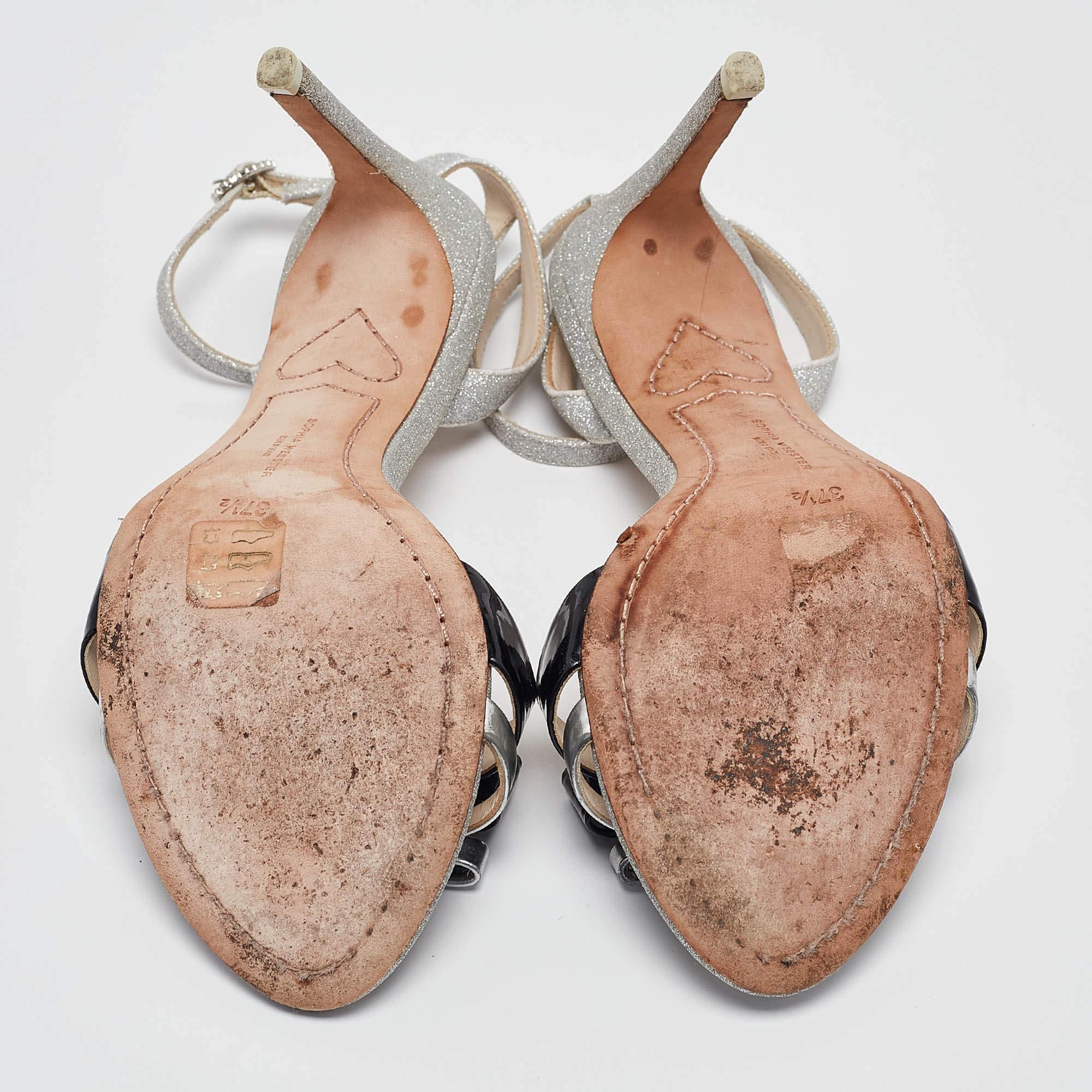Sophia Webster - Sandales à lanières en cuir et paillettes métalliques/noires, taille 37,5 en vente 1