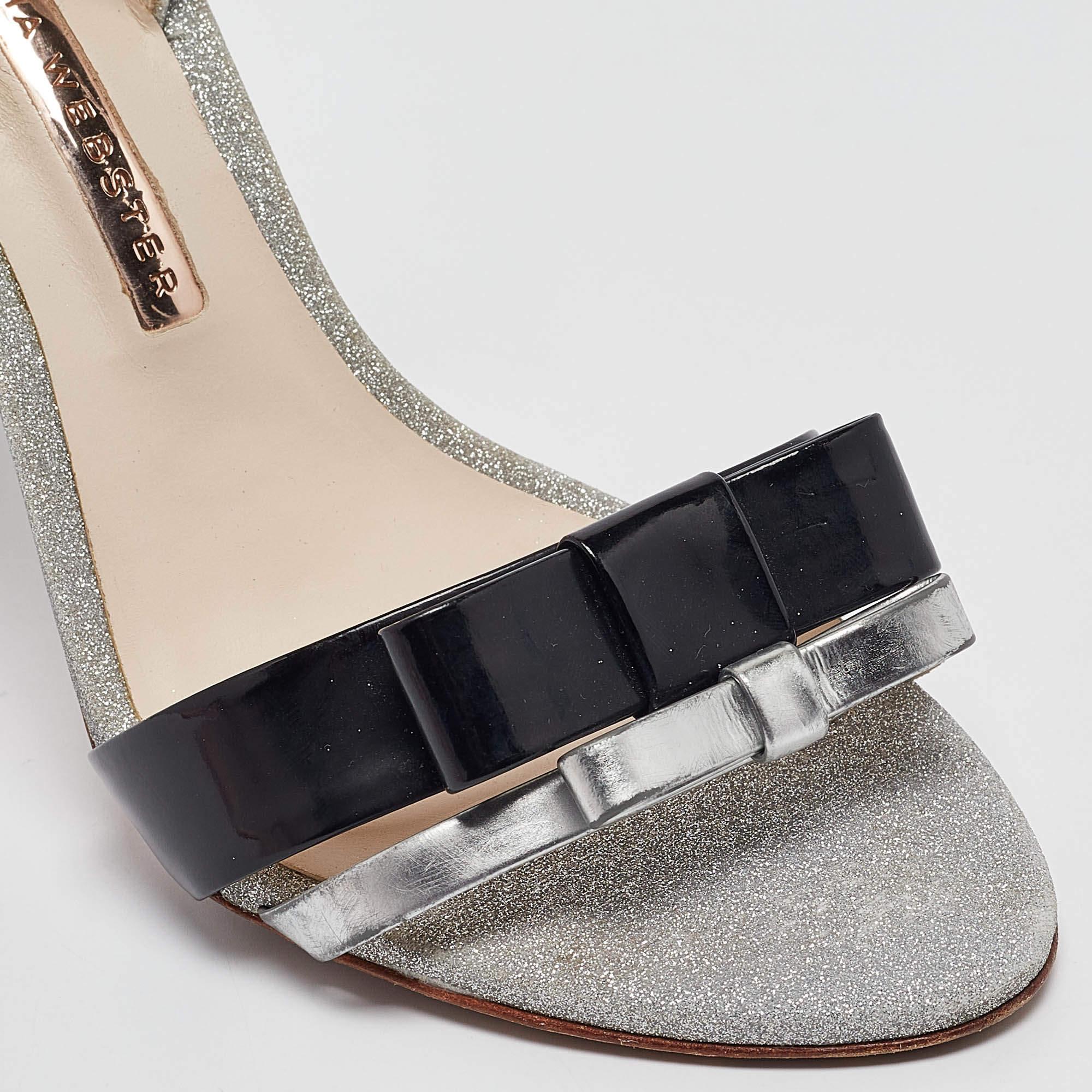 Sophia Webster - Sandales à lanières en cuir et paillettes métalliques/noires, taille 37,5 en vente 2