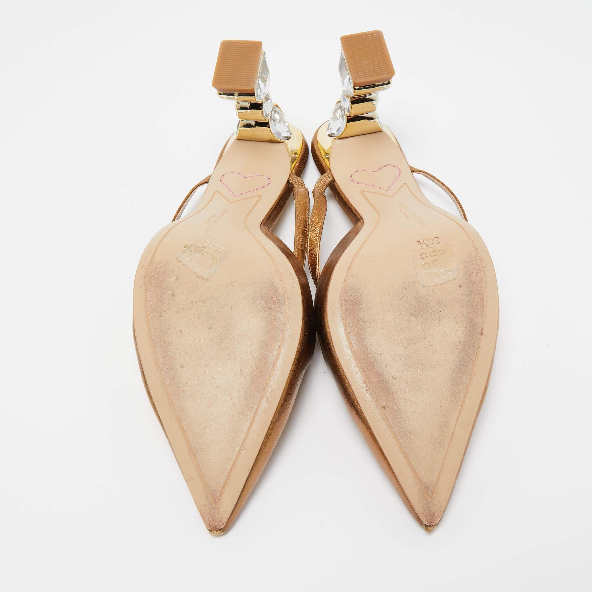 Sophia Webster Metallic Gold Leather Pointed Mules Size 38.5 For Sale 1