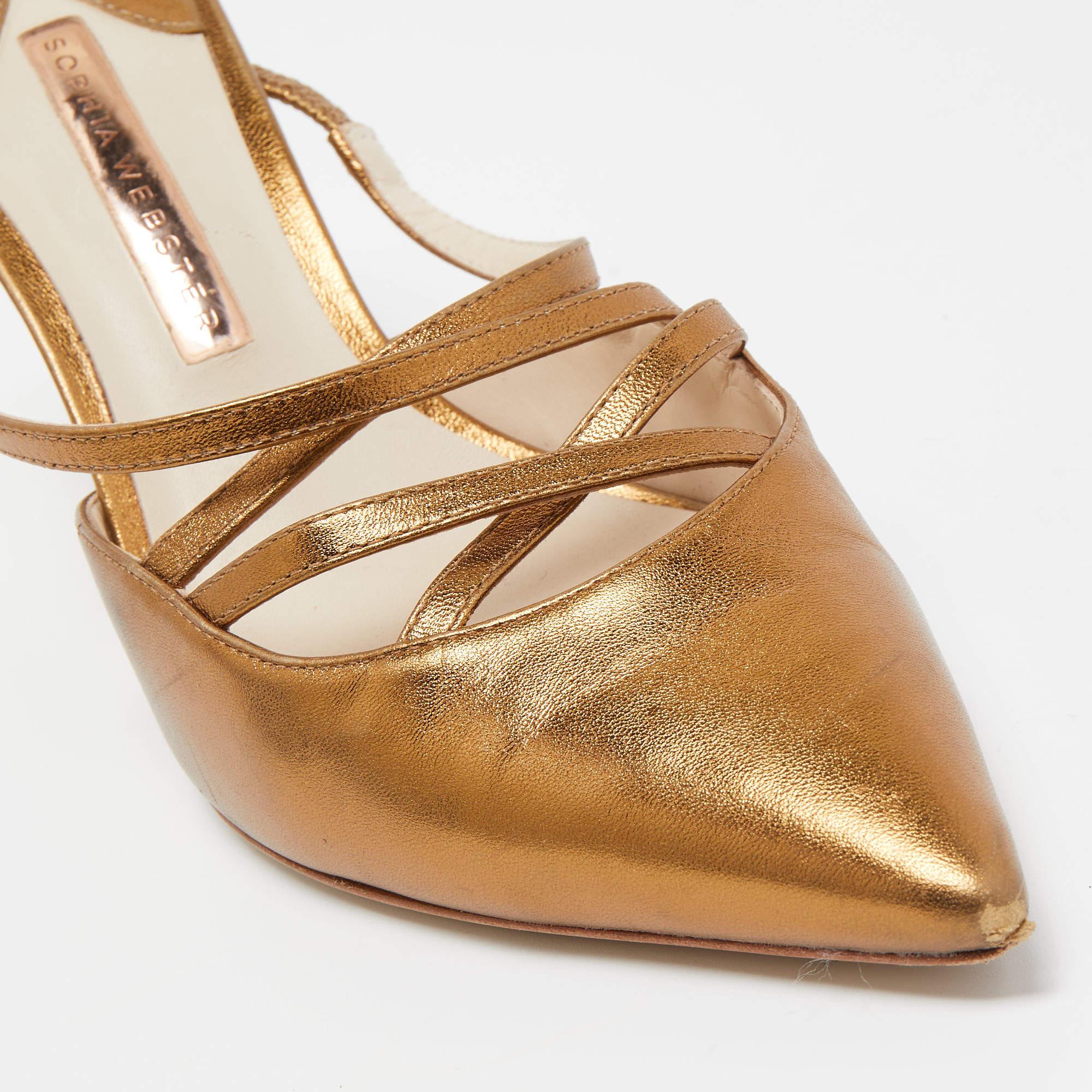 Sophia Webster Metallic Gold Leather Pointed Mules Size 38.5 For Sale 2