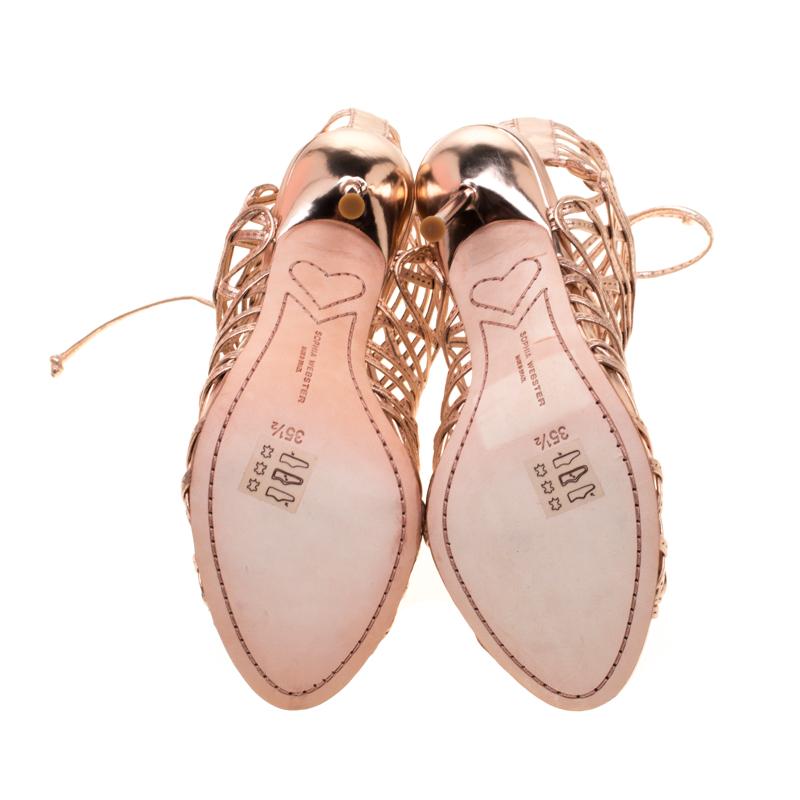 Women's Sophia Webster Metallic Rose Gold Leather Delphine Peep Toe Sandals Size 35.5