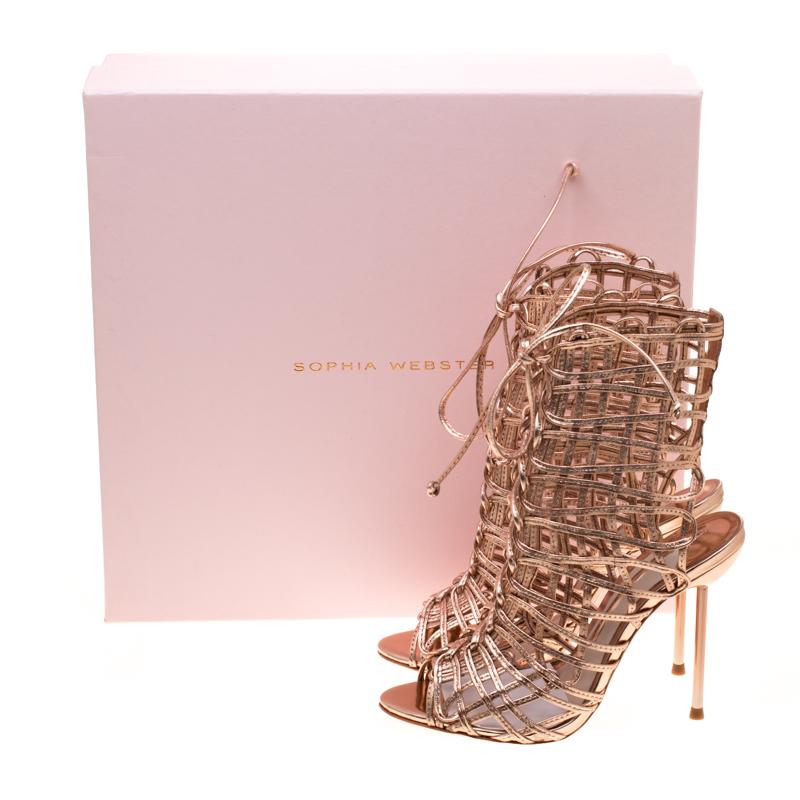 Sophia Webster Metallic Rose Gold Leather Delphine Peep Toe Sandals Size 35.5 4