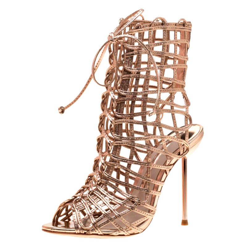 Sophia Webster Metallic Rose Gold Leather Delphine Peep Toe Sandals Size 35.5