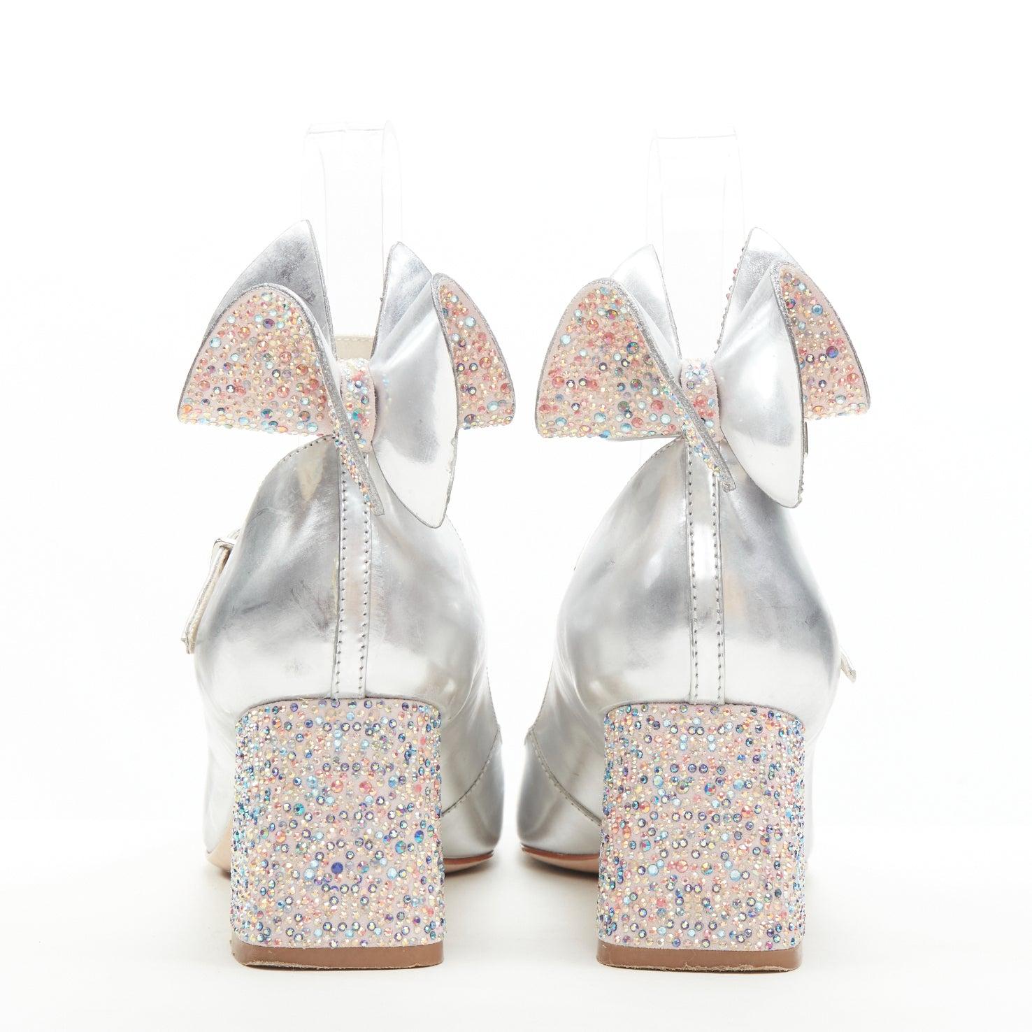 Donna SOPHIA WEBSTER tacco a farfalla incrostato di cristalli argento metallizzato EU37 in vendita