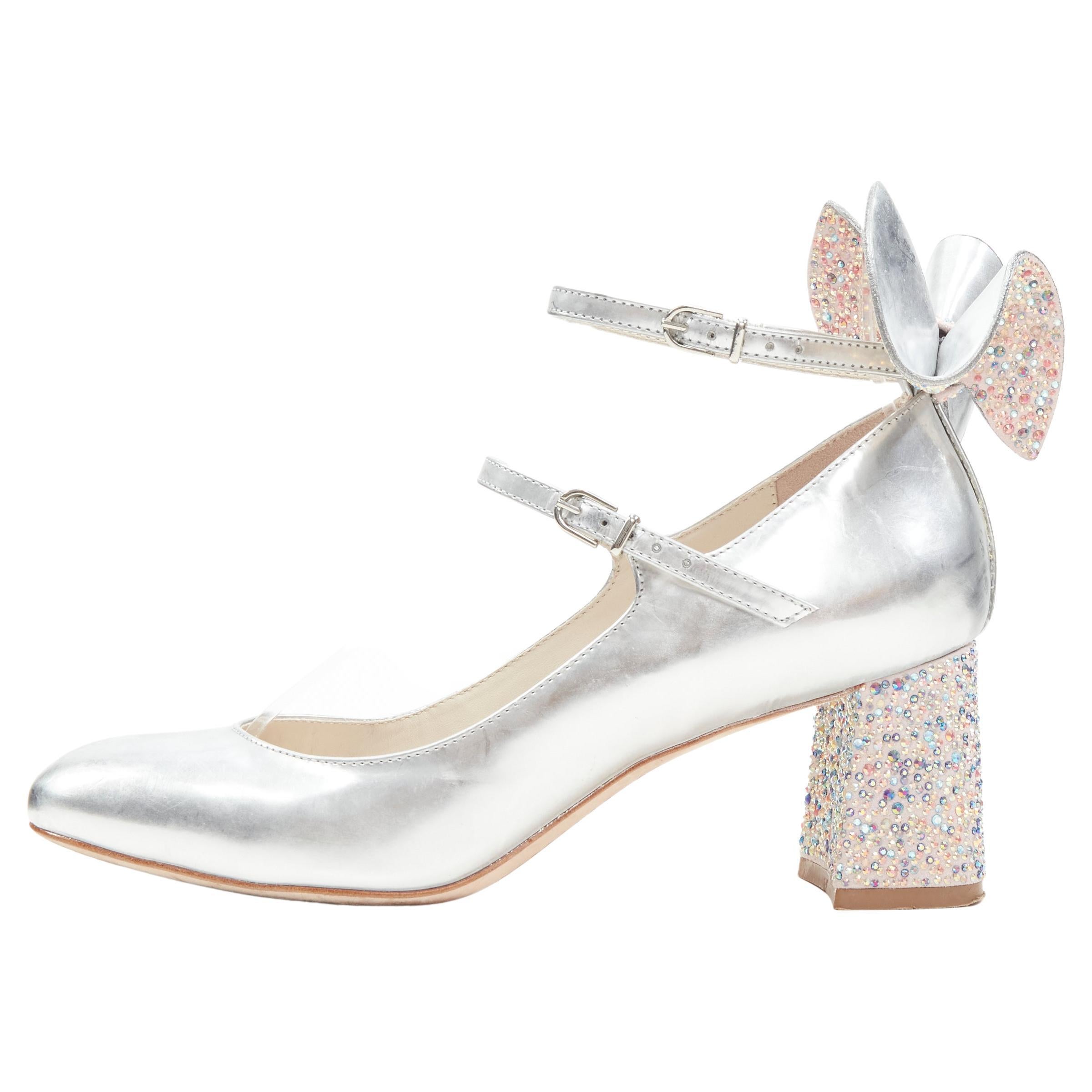 SOPHIA WEBSTER metallic silver crystal encrusted butterfly maryjane heel EU37