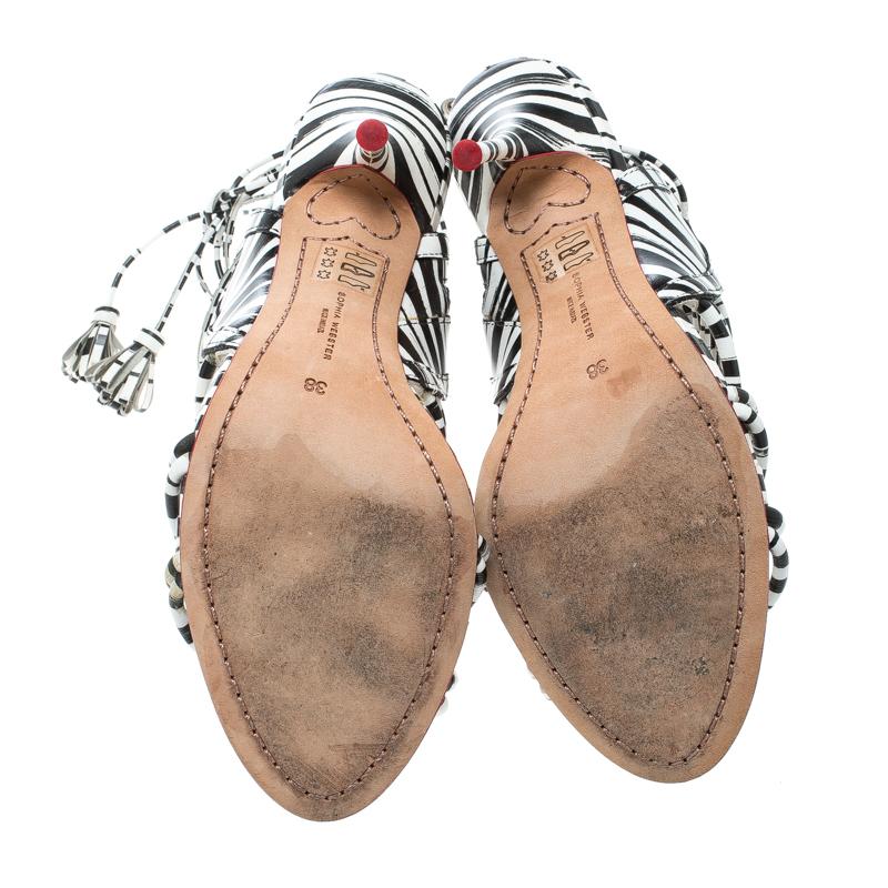 Sophia Webster Monochrome Leather Lacey Tie Up Sandals Size 38 In Good Condition In Dubai, Al Qouz 2