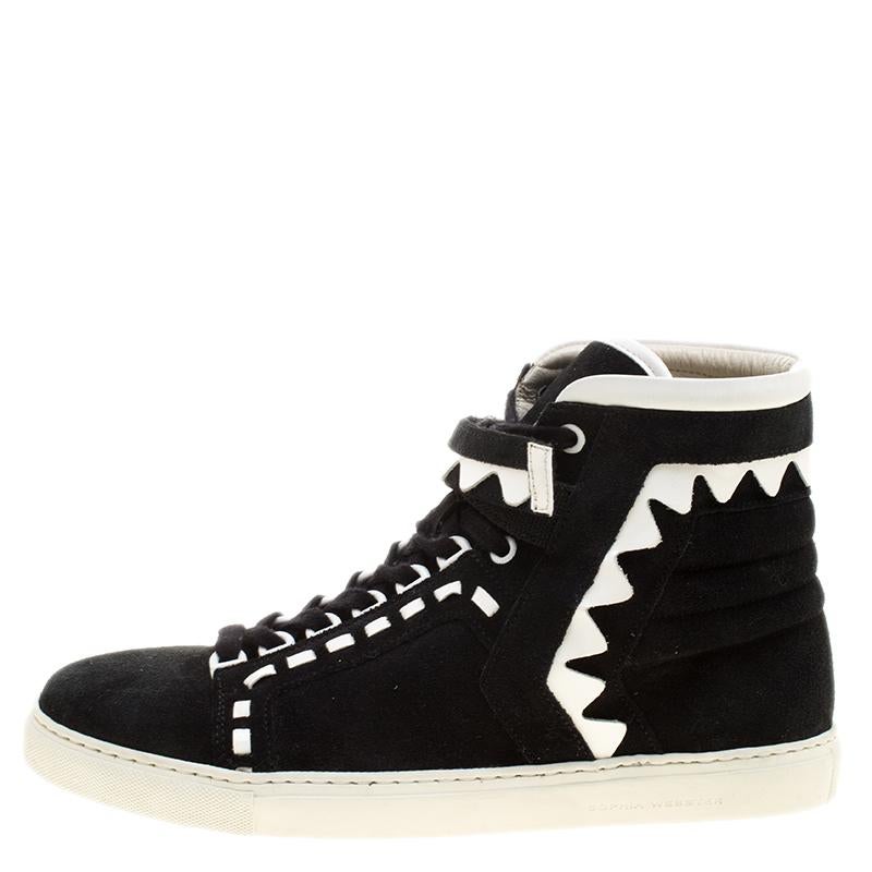 Sophia Webster Monochrome Suede and Leather Riko High Top Sneakers Size 41 2