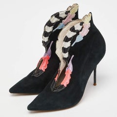 Sophia Webster Multicolor Embroidered Suede Ankle Booties Size 39.5