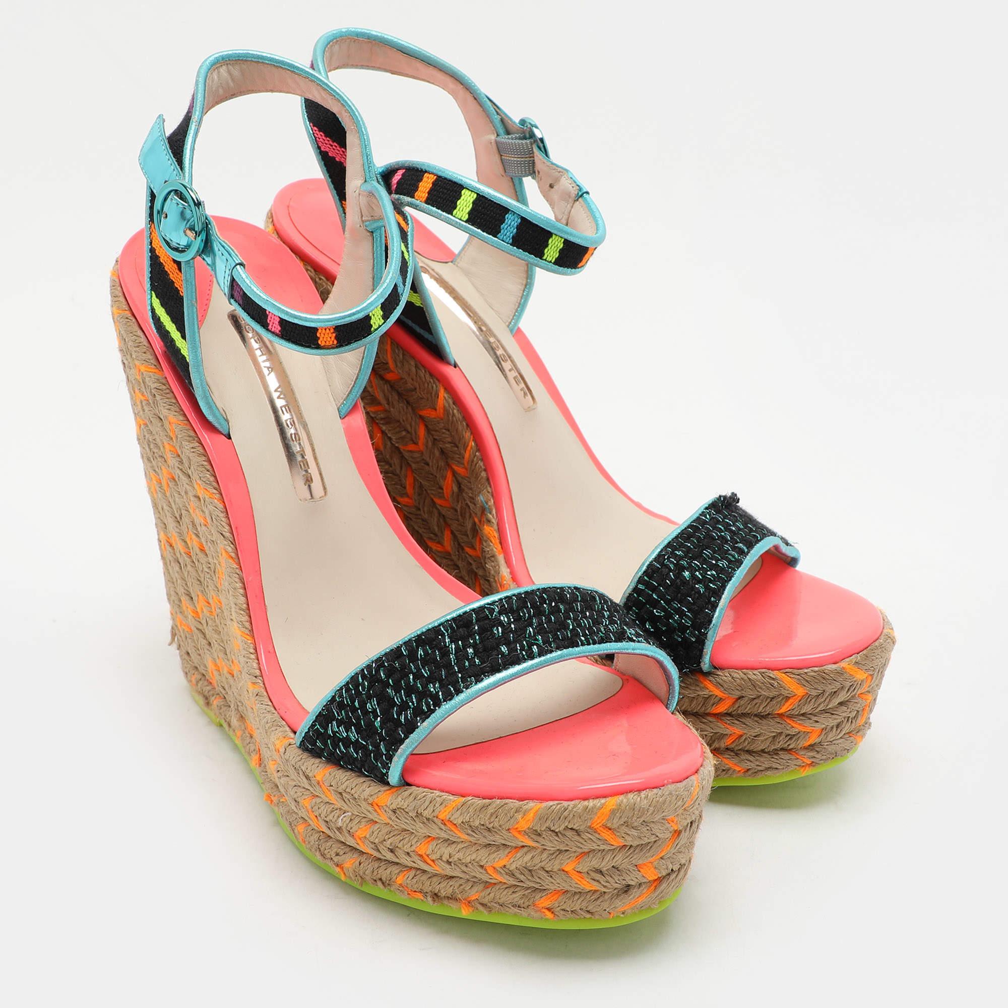 Sophia Webster Multicolor Fabric and Leather Lucita Espadrille Sandals Size 40 In Good Condition For Sale In Dubai, Al Qouz 2
