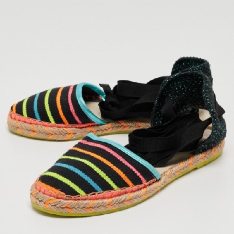 Sophia Webster Mehrfarbige Espadrille-Flats aus Stoff mit Juana-Bändern, neu, Größe 37 (Schwarz) im Angebot